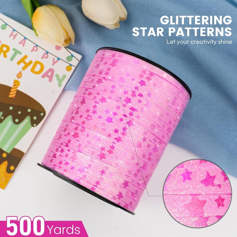 HimBen 500 Yards Curling Ribbon for Gift Wrapping, 3/16" Balloon String for Christmas Valentine Birthday Wedding Party Festival Decoration, Crafts, Flower Bouquet(Glitter Star Pink) - Image 2